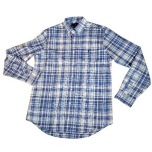 Polo Ralph Lauren Cotton Stretch Mens Blue Plaid Buttondown Shirt Classic Preppy